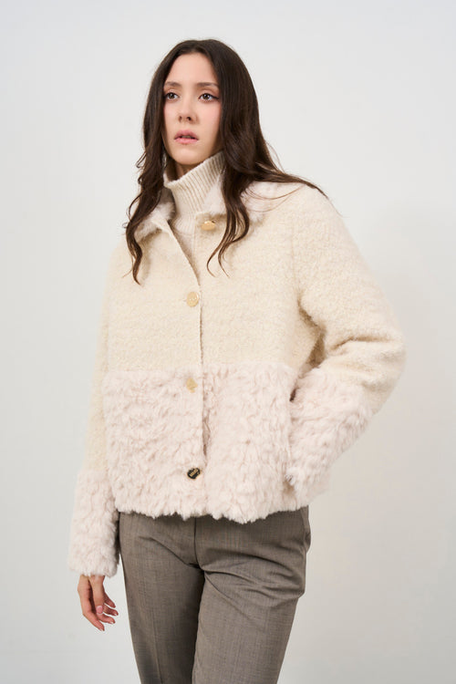 Women's short cream eco fur - 2