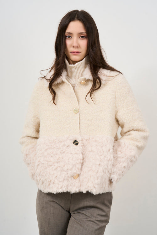 Women's short cream eco fur - 1