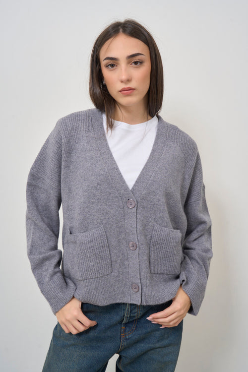 Cardigan donna in maglia grigio