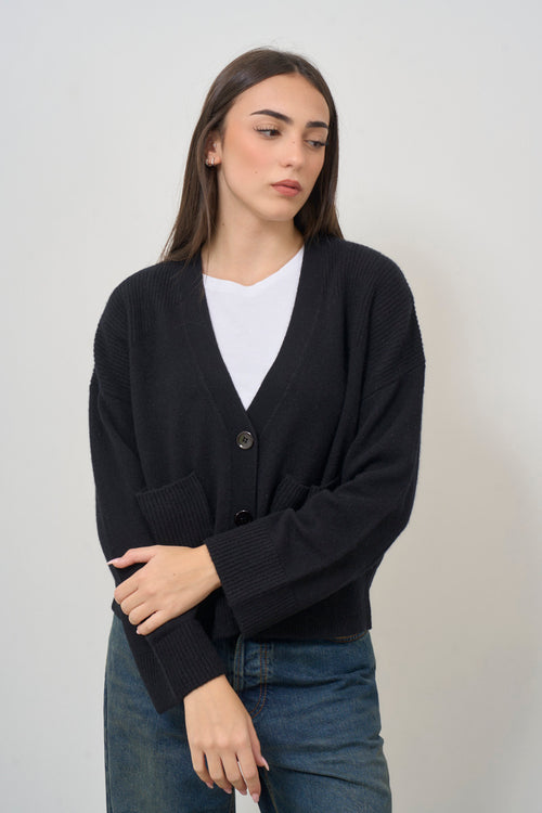 Women's black knitted cardigan - 2