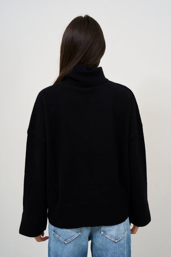 Maglia donna a collo alto nero - 5