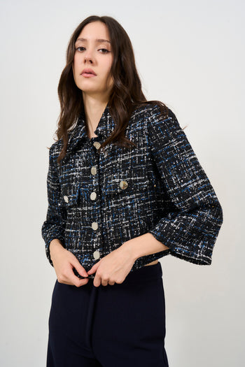 Women's black/blue boucle short jacket - 3