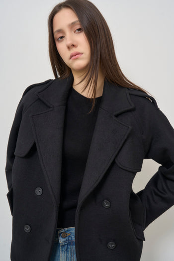 Cappotto donna nero doppiopetto corto - 4