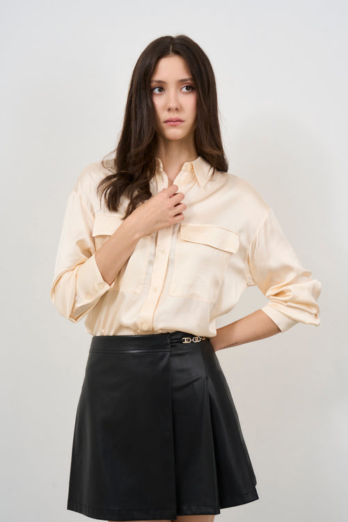 Women's cream satin shirt - 2