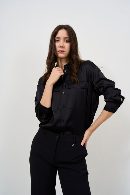 Black satin women's shirt - 2