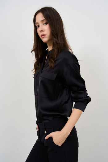 Black satin women's shirt - 3