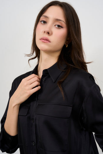 Black satin women's shirt - 4