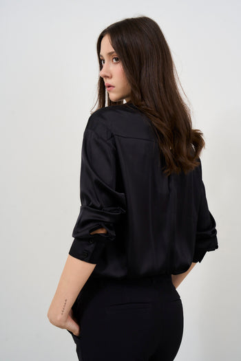 Black satin women's shirt - 5