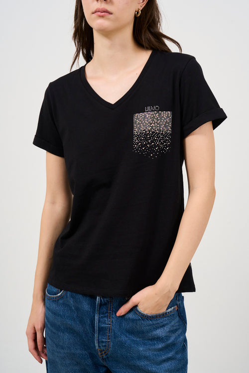 T-shirt donna nera scollo a V - 2