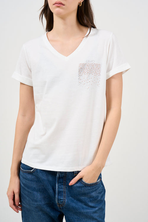 T-shirt donna bianca scollo a V - 2