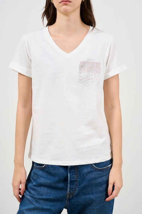 T-shirt donna bianca scollo a V - 1