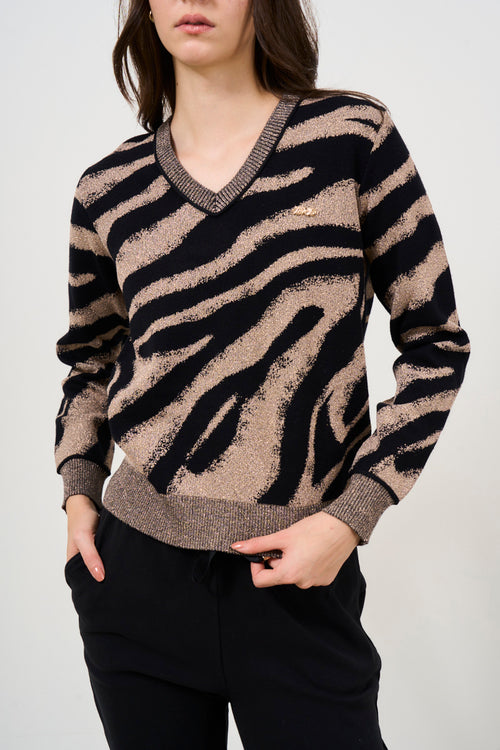 Women's black and dove grey animalier sweater - 2