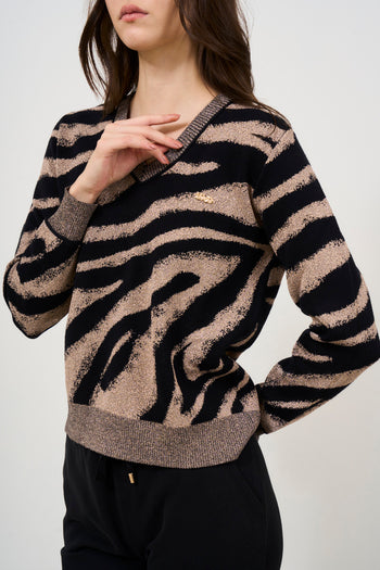 Women's black and dove grey animalier sweater - 5