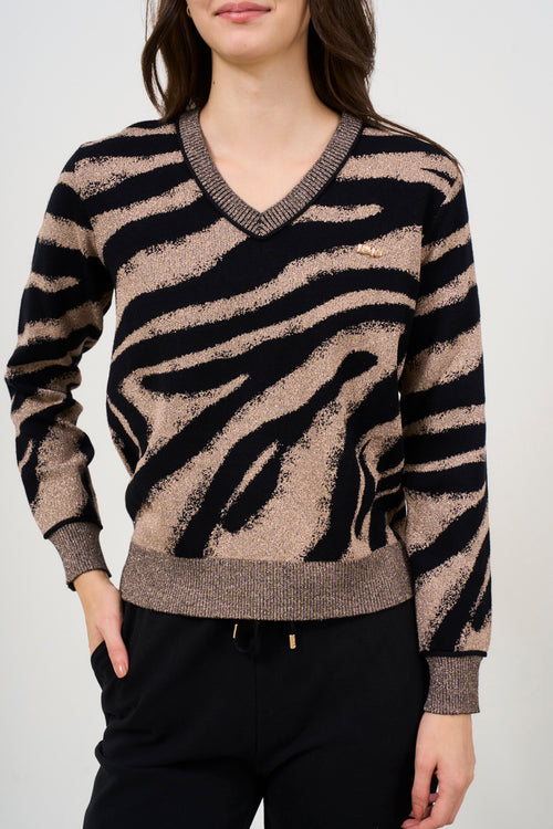 Maglia donna animalier nero e tortora