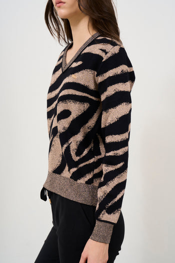 Women's black and dove grey animalier sweater - 6