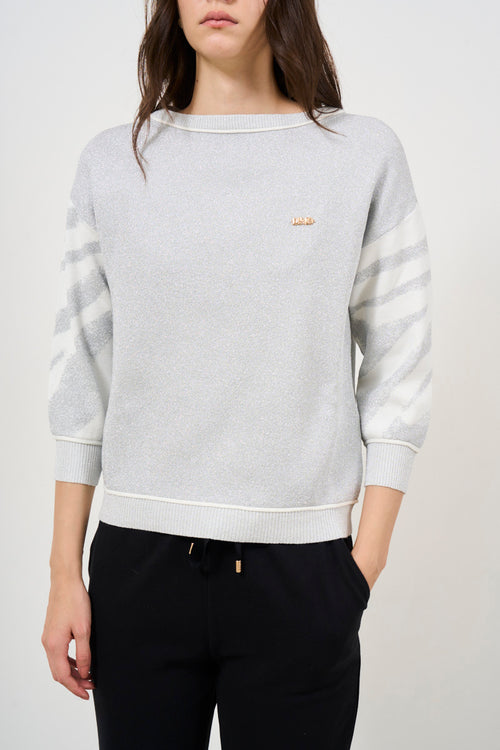 Women's grey sweater with animalier sleeves