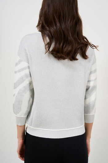 Women's grey sweater with animalier sleeves - 5