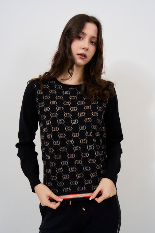 Maglia donna nera con logo monogram - 2