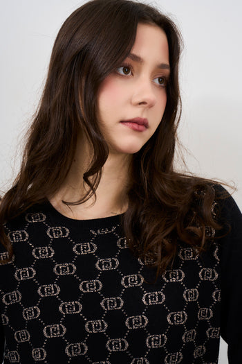 Maglia donna nera con logo monogram - 3