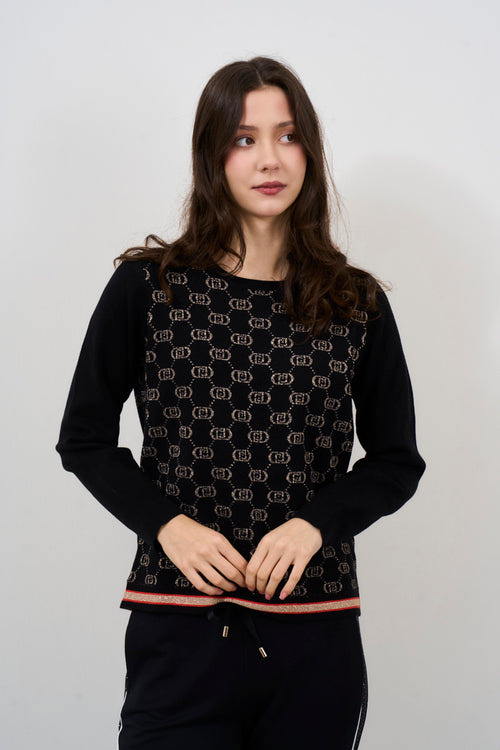 Maglia donna nera con logo monogram - 1