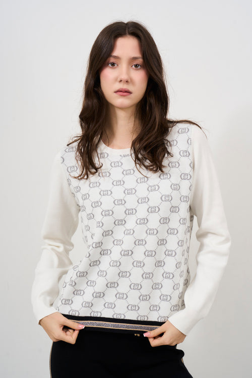 Maglia donna bianca con logo monogram