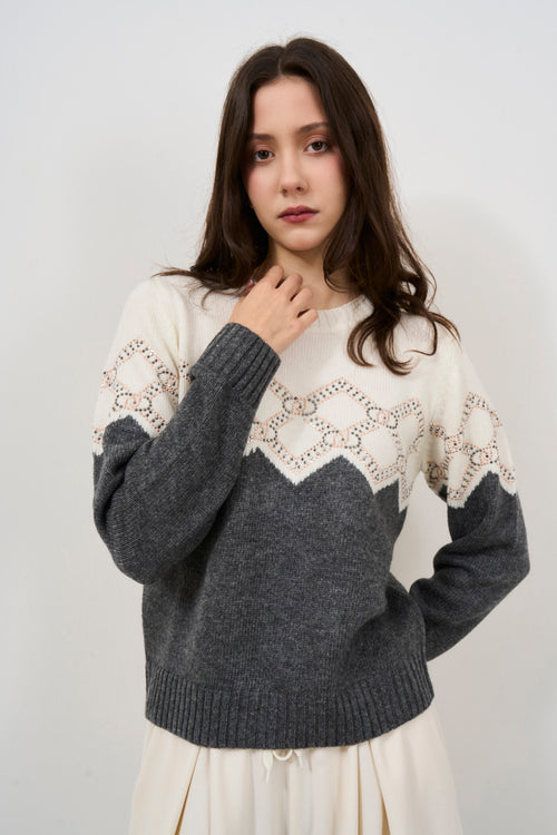 Women's grey and white sweater