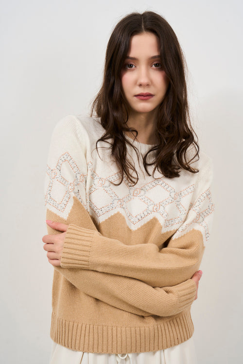 Beige and white women's sweater - 2