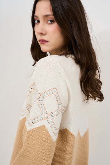 Beige and white women's sweater - 4