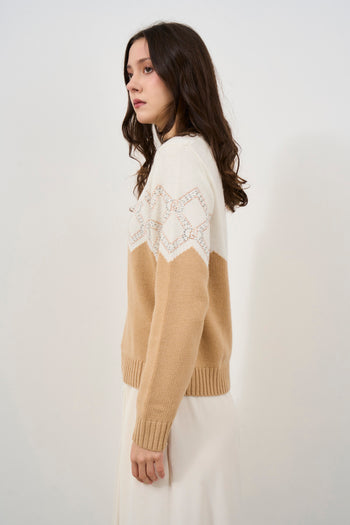 Beige and white women's sweater - 5