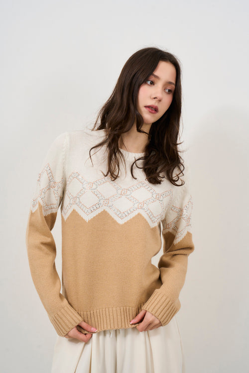 Maglia donna beige e bianca