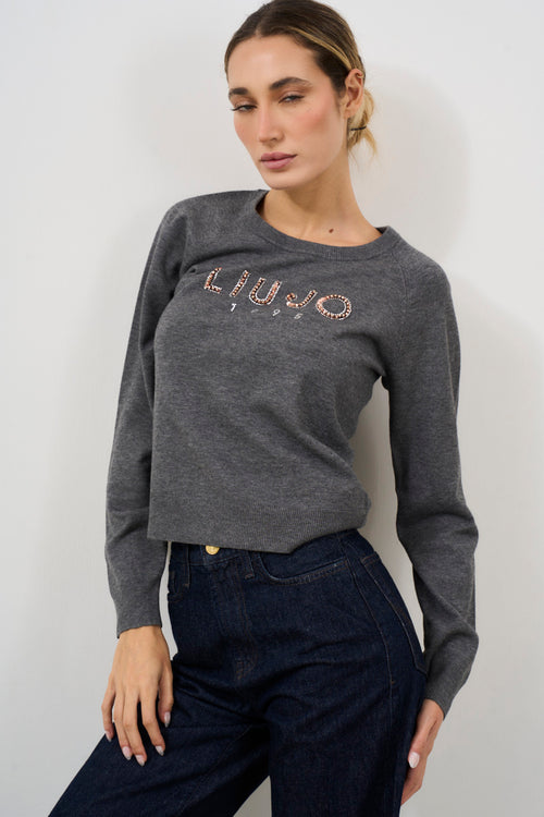 Women's grey crew neck sweater - 2