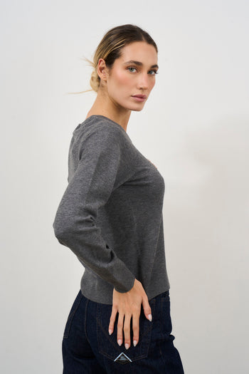 Women's grey crew neck sweater - 4