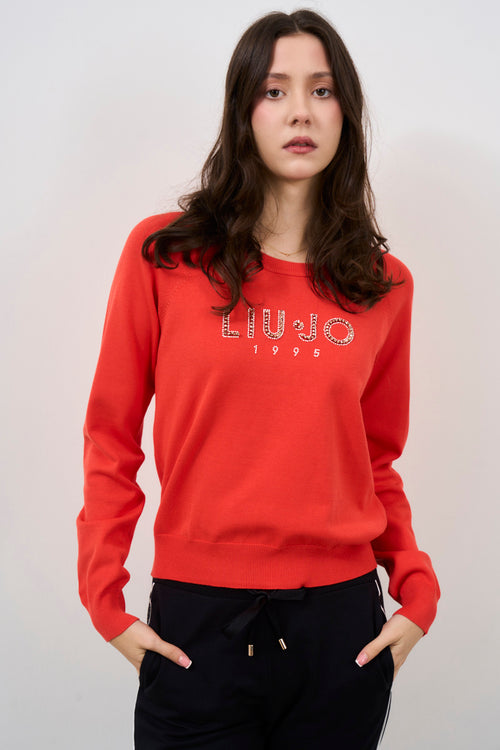 Women's red crew neck sweater