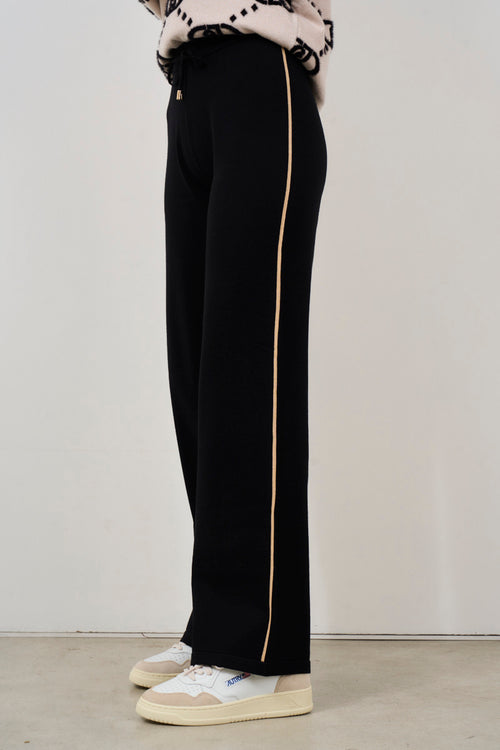 Women's black straight leg knitted trousers - 2