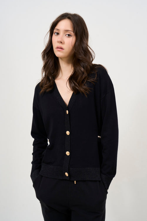 Cardigan donna nero con bottoni oro - 2