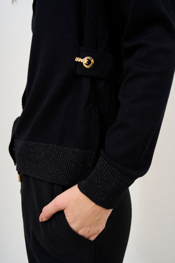 Cardigan donna nero con bottoni oro - 6