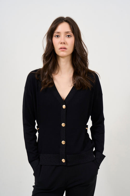 Women's black cardigan with gold buttons