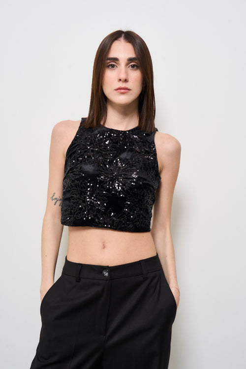 Top donna con paillettes nero