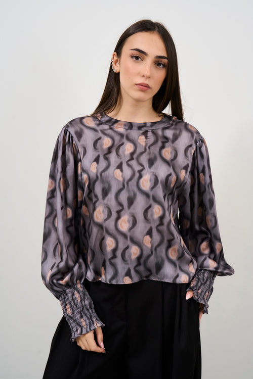 Patterned crew neck blouse