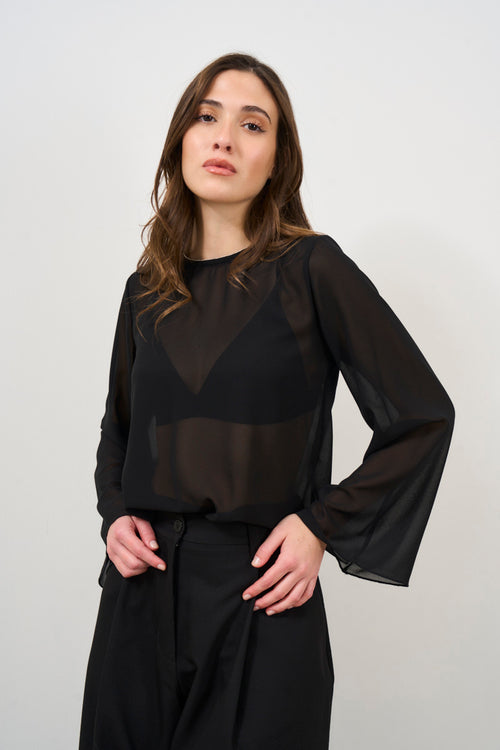 Blusa donna nera semitrasparente