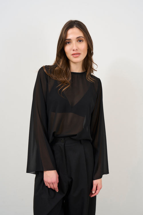 Blusa donna nera semitrasparente - 2