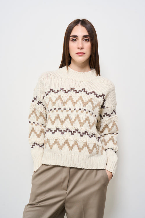 Maglione donna girocollo panna