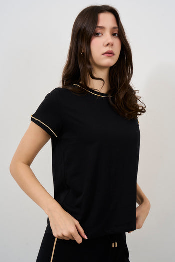 T-shirt donna nera girocollo - 5