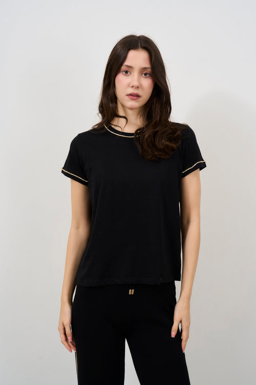 T-shirt donna nera girocollo