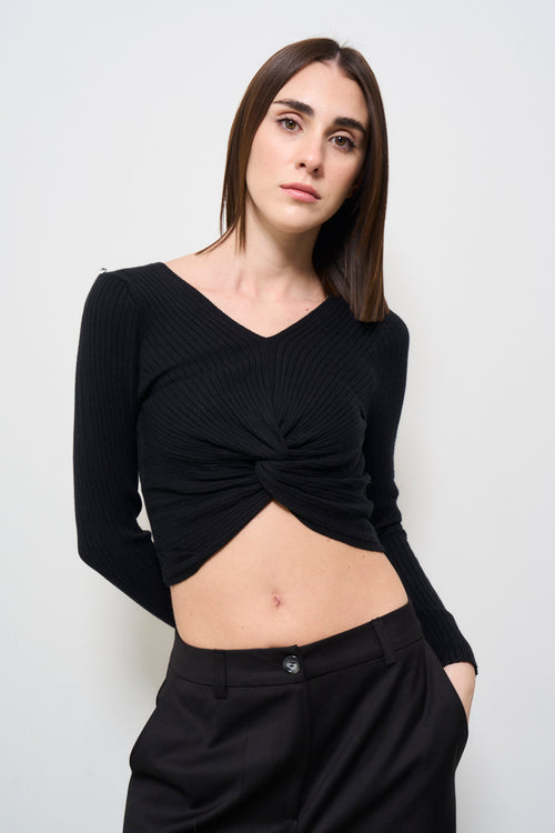 Top donna nero cropped - 2