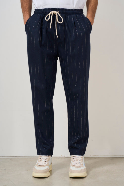 Pantalone uomo blu gessato