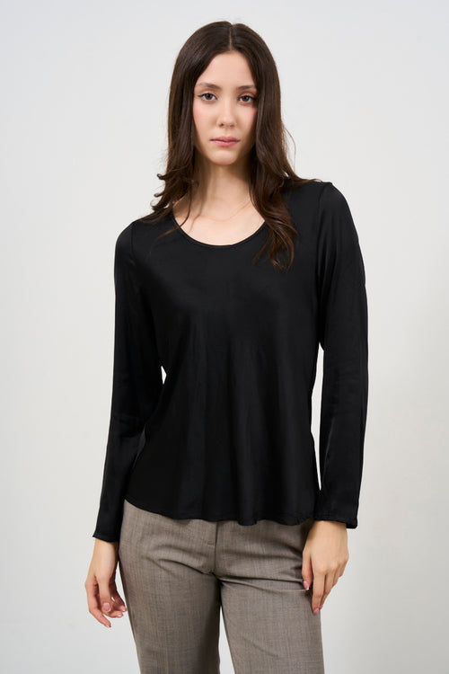 Blusa donna nera girocollo