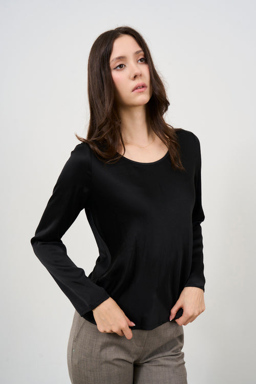 Women's black crew neck blouse - 2