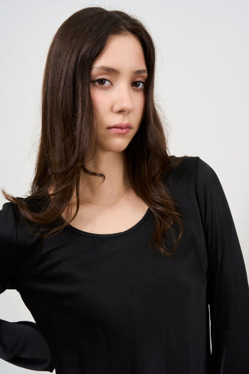 Women's black crew neck blouse - 3