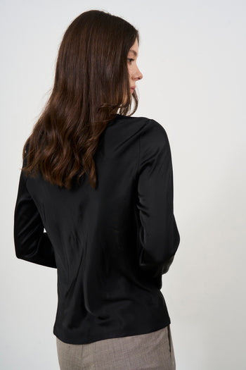 Women's black crew neck blouse - 5